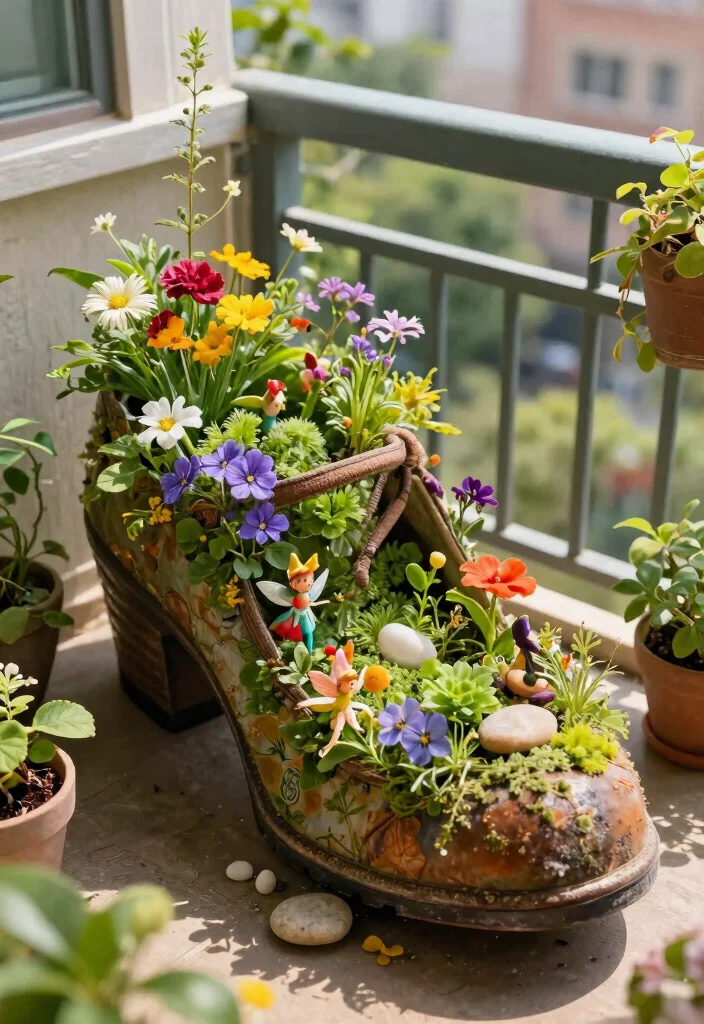 12 Fairy Garden Container Ideas That Fit on Small Balconies and Patios - 11. Fairy Garden in a Shoe 1