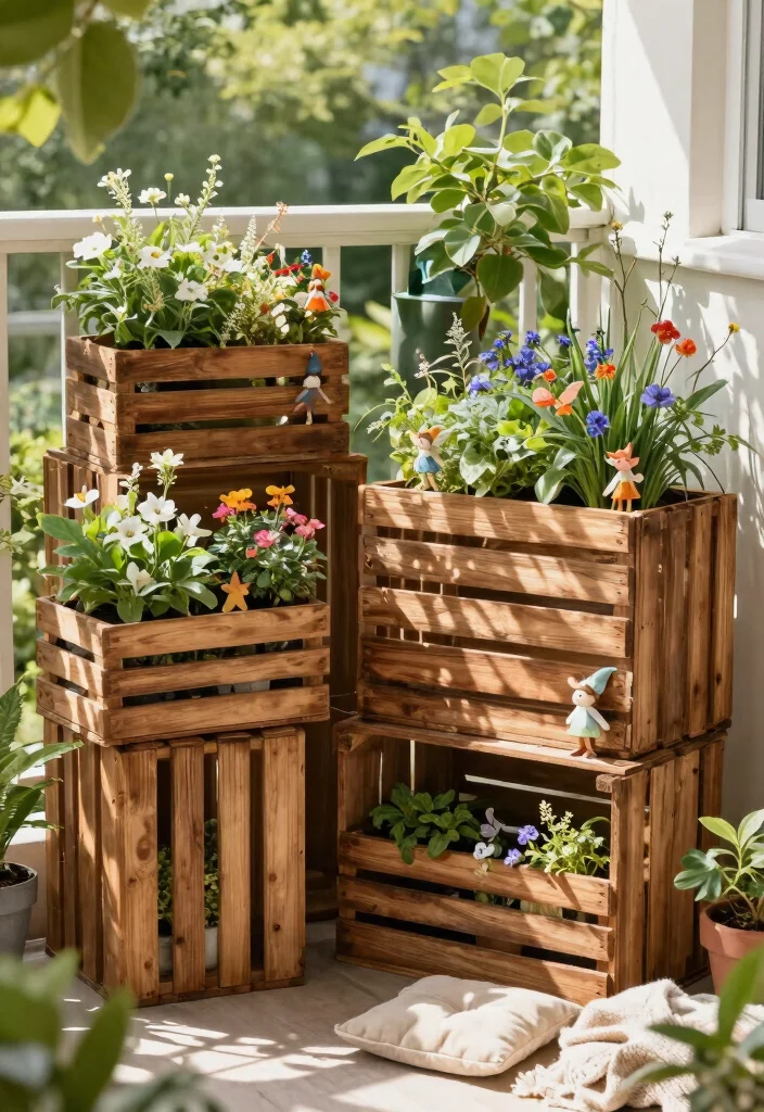 12 Fairy Garden Container Ideas That Fit on Small Balconies and Patios - 3. Wooden Crate Garden 1