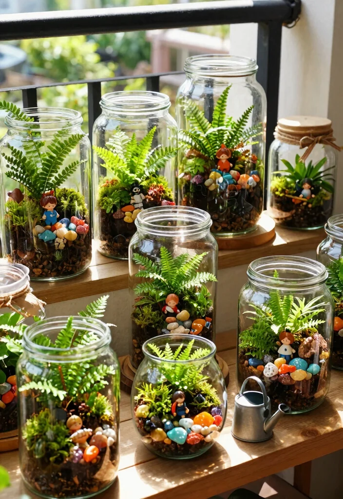 12 Fairy Garden Container Ideas That Fit on Small Balconies and Patios - 4. Glass Jar Terrarium Garden 1