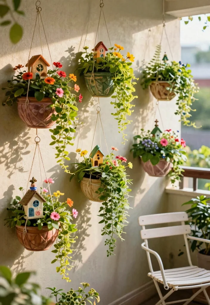 12 Fairy Garden Container Ideas That Fit on Small Balconies and Patios - 5. Hanging Planter Fairy Garden 1