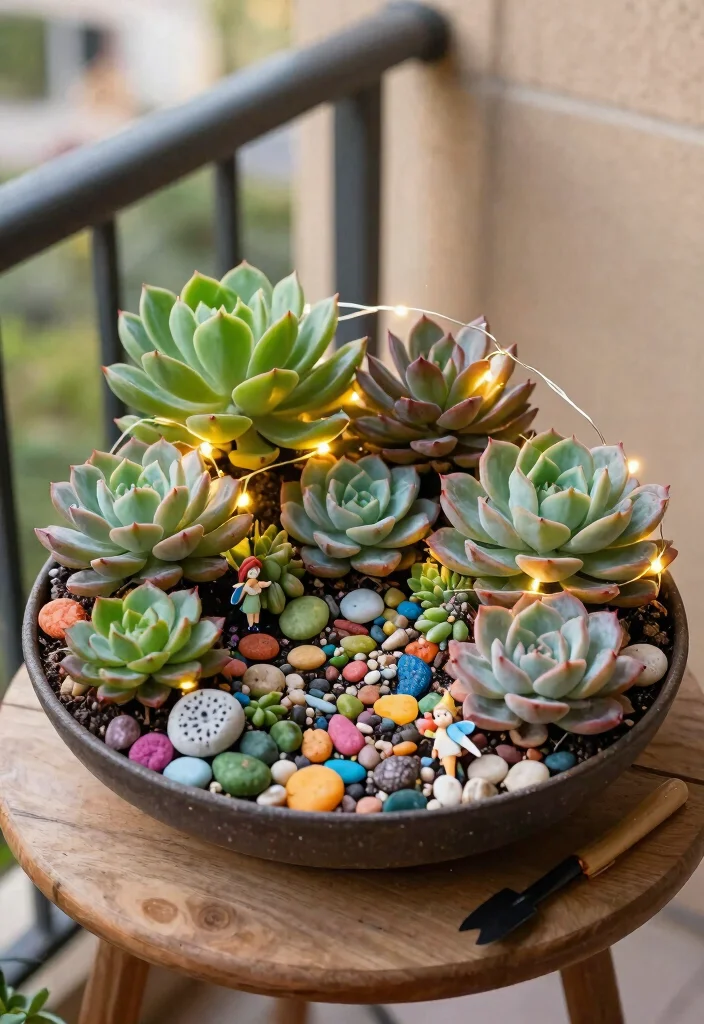 12 Fairy Garden Container Ideas That Fit on Small Balconies and Patios - 7. Succulent Fairy Garden 1