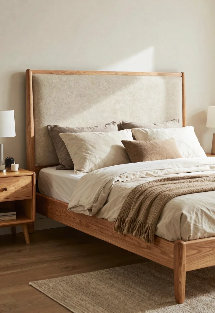 12 Farmhouse Bed Frame Ideas on a Budget That Look Expensive - 11. Wood and Fabric Mix Frame 1