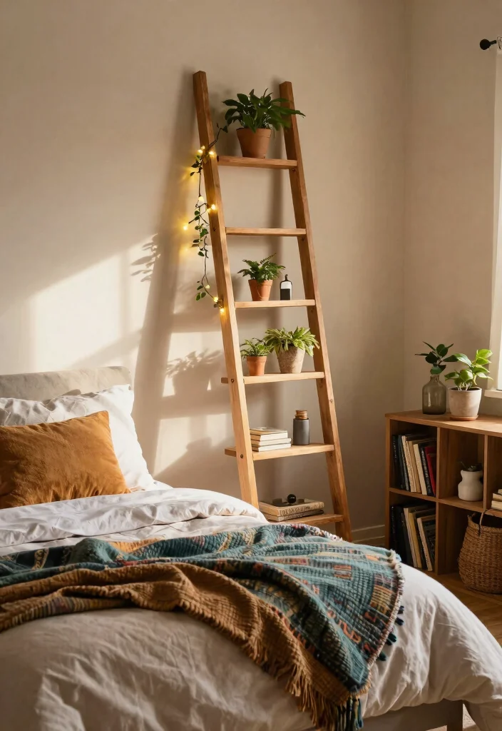 12 Farmhouse Bed Frame Ideas on a Budget That Look Expensive - 6. Farmhouse Style Ladder Frame 1