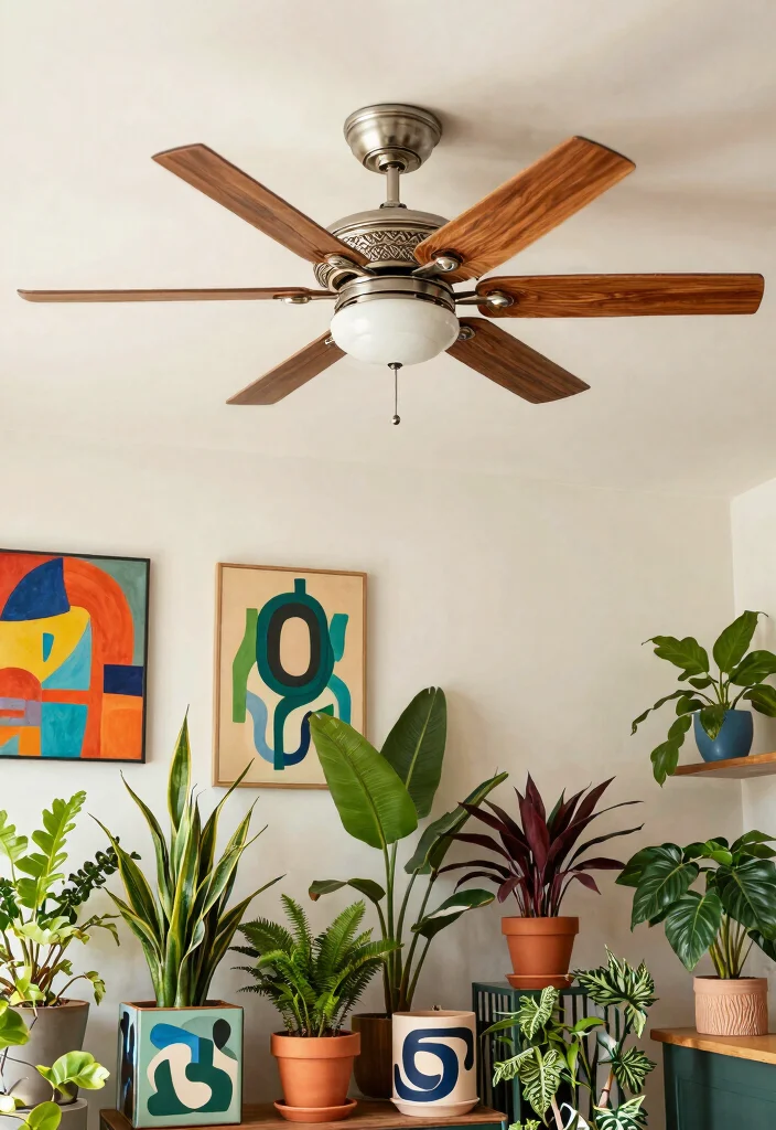 12 Flush Mount Ceiling Fan Ideas for Low Ceilings That Need Airflow - 8. Artistic Flair 1