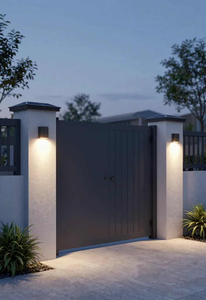 12 Gate Lights Outdoor Ideas That Stay Lit Without Hardwiring - 11. Smart Solar Gate Lights for Modern Homes 1