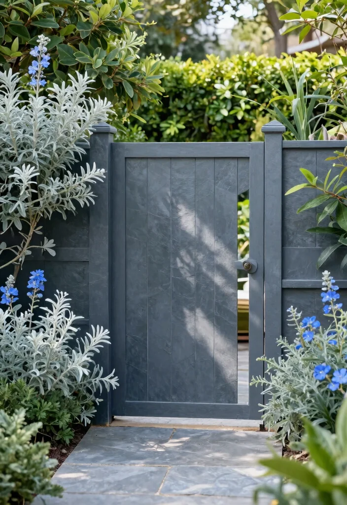 12 Grey Fence Paint Ideas That Hide Dirt and Don't Need Yearly Touch-Ups - 5. Cool Slate Grey 1