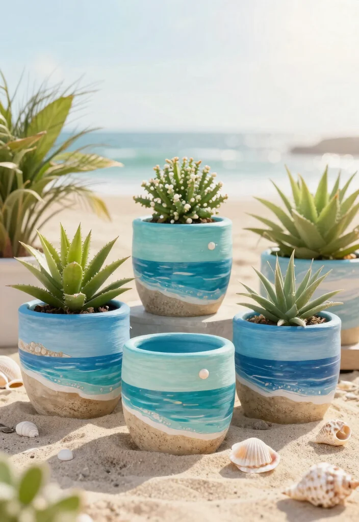12 Hand Painted Planter Ideas That Don't Chip or Fade - 2. Ocean-Inspired Blues 1
