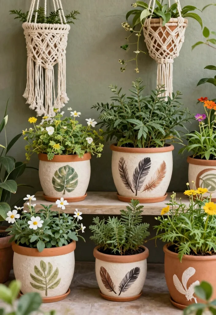 12 Hand Painted Planter Ideas That Don't Chip or Fade - 8. Boho Chic Textures 1