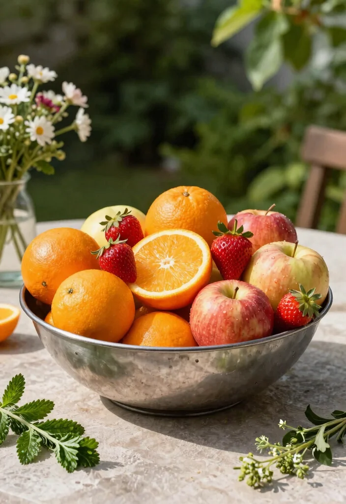 12 Outdoor Table Centerpiece Ideas That Don't Blow Away in Wind - 11. Sturdy Metal Bowls with Colorful Fruit Collections 1