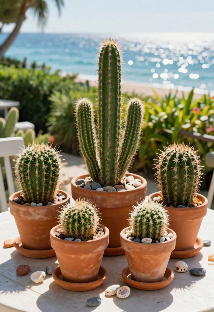 12 Outdoor Table Centerpiece Ideas That Don't Blow Away in Wind - 4. Terracotta Pots with Cacti 1
