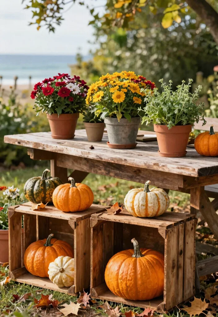 12 Outdoor Table Centerpiece Ideas That Don't Blow Away in Wind - 5. Reclaimed Wooden Crates with Seasonal Displays 1