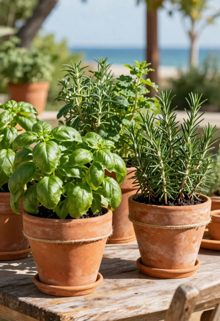 12 Outdoor Table Centerpiece Ideas That Don't Blow Away in Wind - 6. Potted Herbs in Heavy Terracotta Containers 1