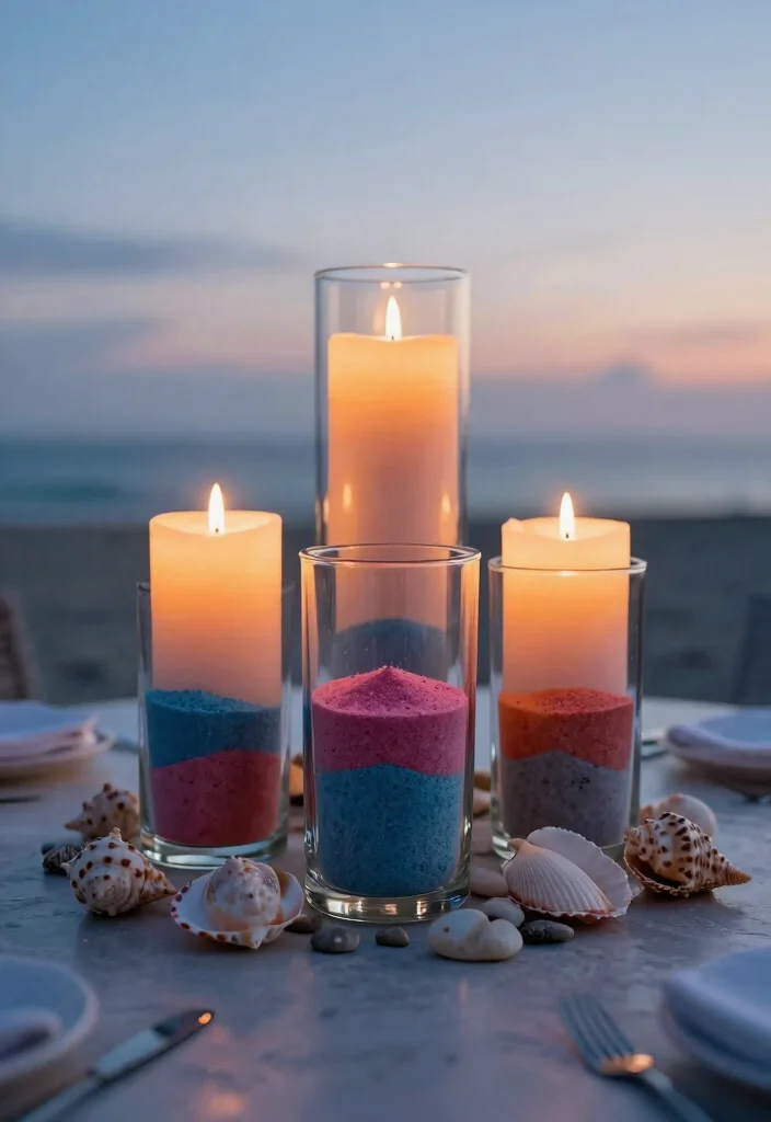 12 Outdoor Table Centerpiece Ideas That Don't Blow Away in Wind - 8. Heavy Glass Candle Holders with Natural Elements 1