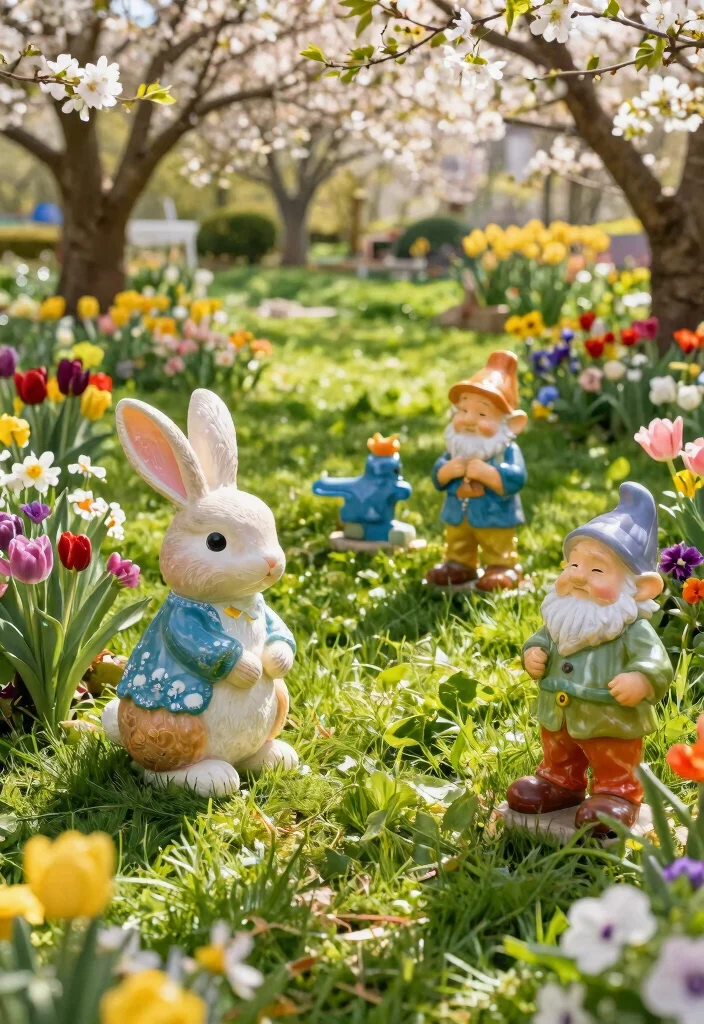 12 Spring Outdoor Decor Ideas That Survive Rain and Wind - 1. Colorful Resin Garden Statues 1