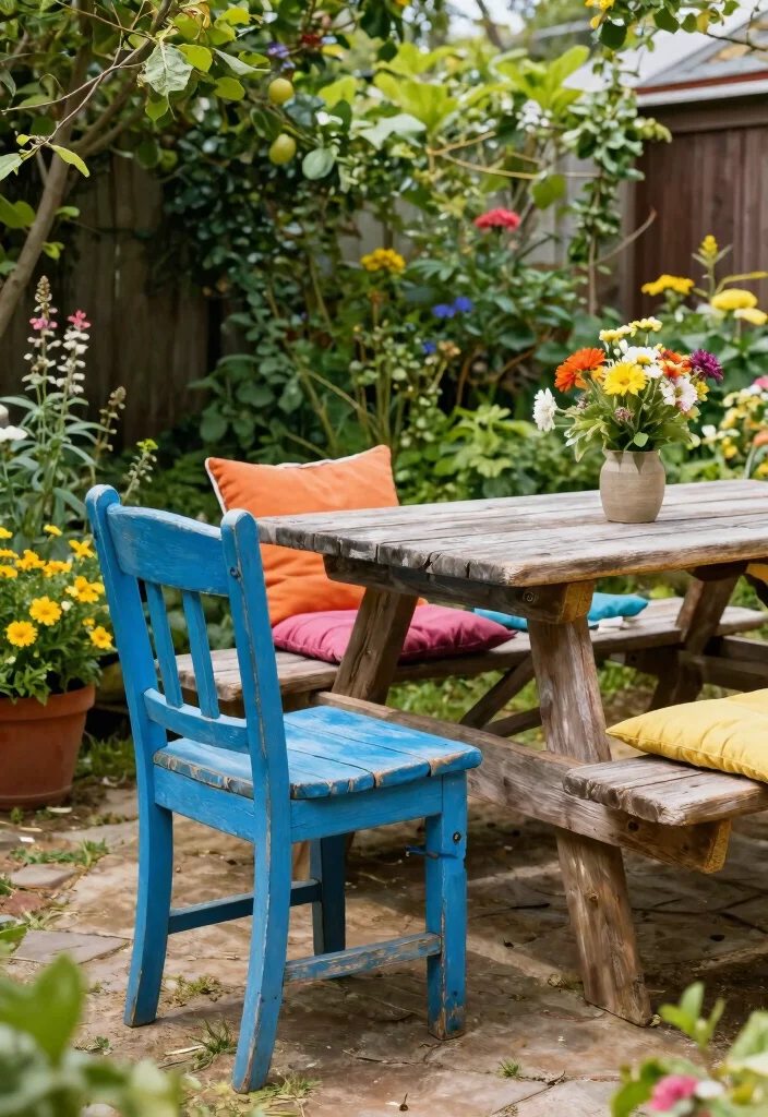 12 Spring Outdoor Decor Ideas That Survive Rain and Wind - 5. Repurposed Weather-Resistant Furniture 1