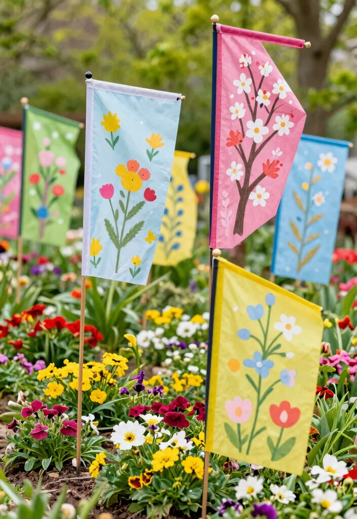 12 Spring Outdoor Decor Ideas That Survive Rain and Wind - 9. Bright Garden Flags 1
