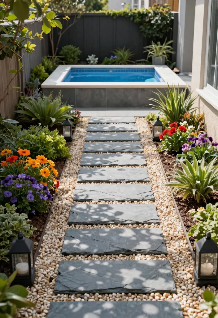 12 Swim Spa Backyard Ideas That Fit Small Yards and Tight Budgets - 8. Artistic Pathways 1