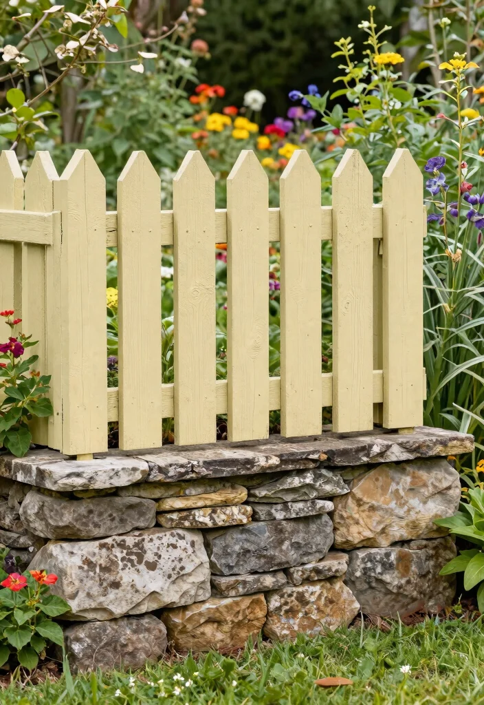 14 Backyard Fence Ideas on a Budget That Boost Curb Appeal - 11. Stone and Wood Fence Hybrid 1