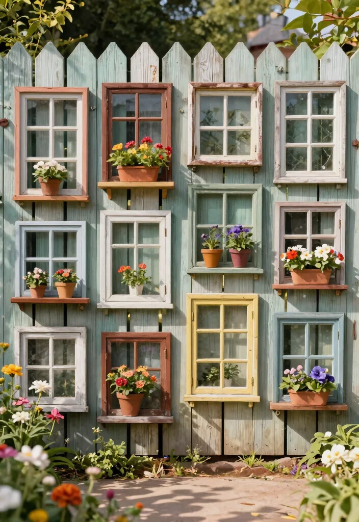 14 Backyard Fence Ideas on a Budget That Boost Curb Appeal - 5. Vintage Window Frame Fence 1