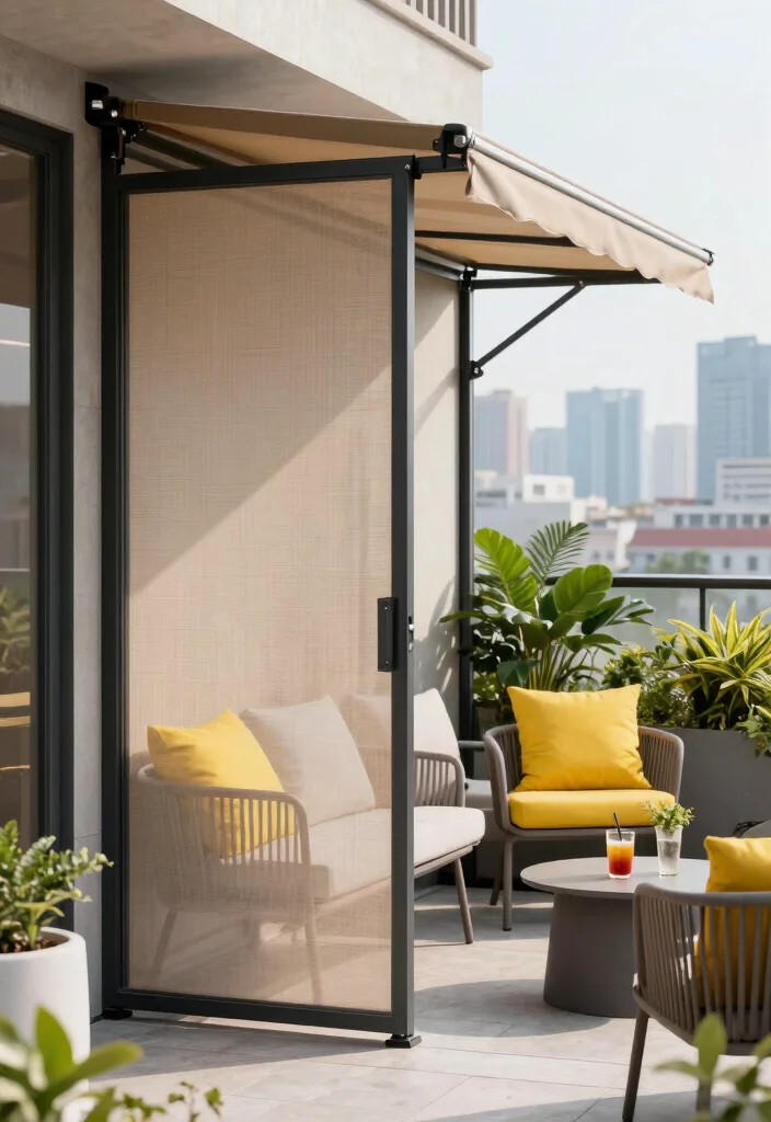 14 Balcony Grill Railing Design Ideas That Add Privacy Without Blocking Views - 4. Retractable Privacy Screens 1