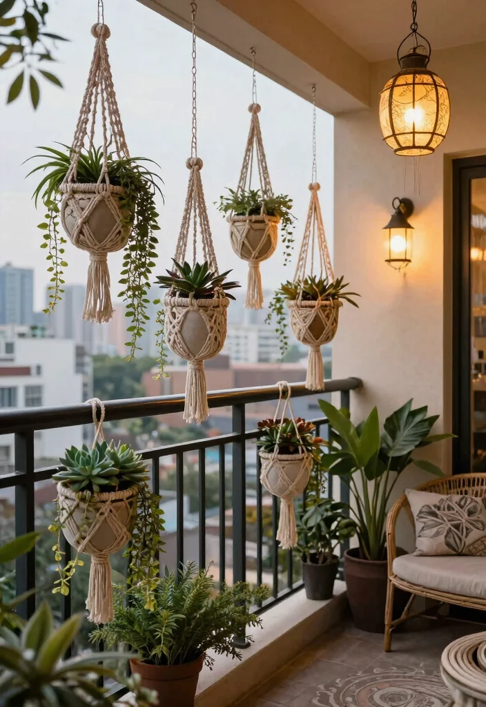 14 Balcony Grill Railing Design Ideas That Add Privacy Without Blocking Views - 7. Macramé Hanging Planters 1