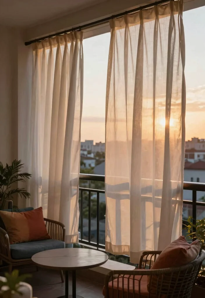 14 Balcony Grill Railing Design Ideas That Add Privacy Without Blocking Views - 9. Patio Curtains 1