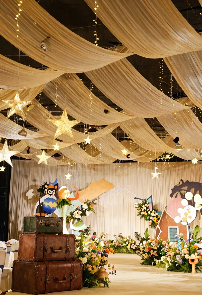 14 Ceiling Draping Wedding Ideas on a Budget That Look Expensive - 13. Fun Themed Draping 1