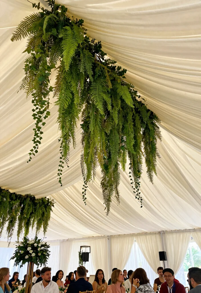 14 Ceiling Draping Wedding Ideas on a Budget That Look Expensive - 6. Draped Greenery 1