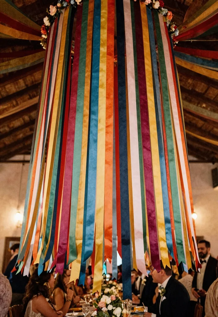 14 Ceiling Draping Wedding Ideas on a Budget That Look Expensive - 7. Vintage Ribbon Draping 1