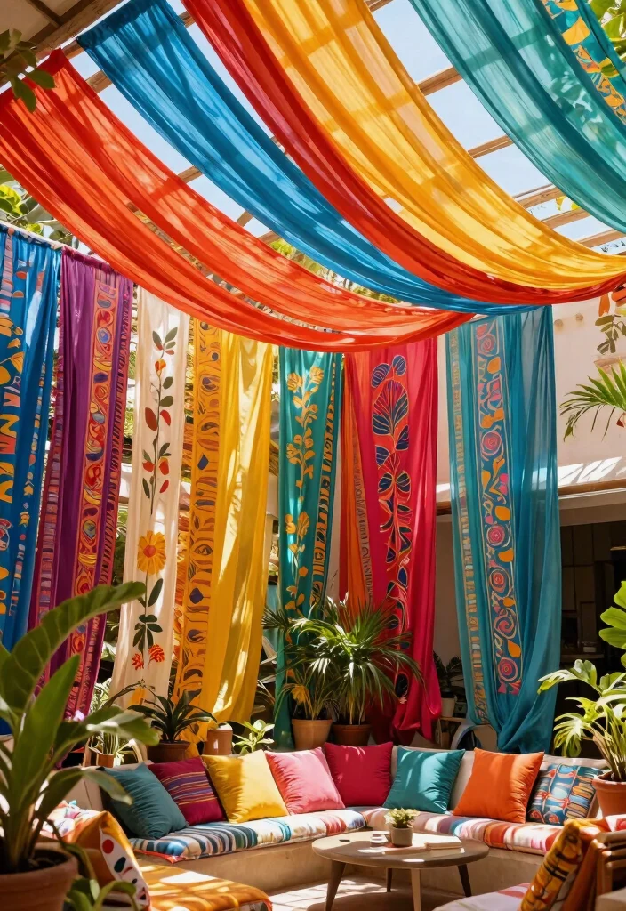 14 High Ceiling Curtain Ideas That Don't Cost a Fortune in Fabric - 12. Outdoor Fabrics Indoors 1