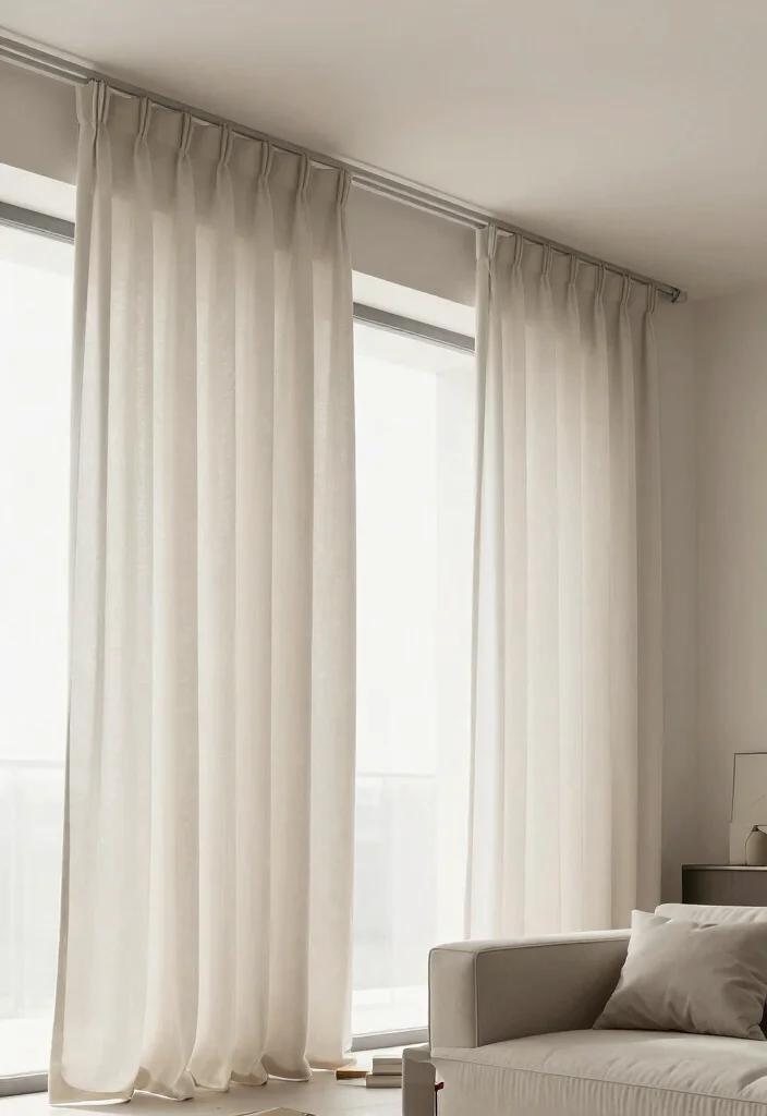14 High Ceiling Curtain Ideas That Don't Cost a Fortune in Fabric - 14. Minimalist Rod and Curtain Pairings 1