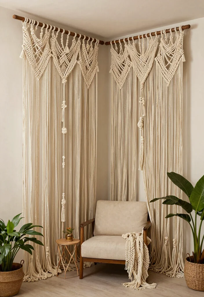 14 High Ceiling Curtain Ideas That Don't Cost a Fortune in Fabric - 5. Macramé Magic 1