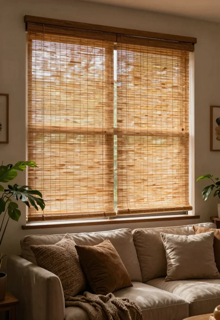 14 High Ceiling Curtain Ideas That Don't Cost a Fortune in Fabric - 9. Bamboo Blinds 1