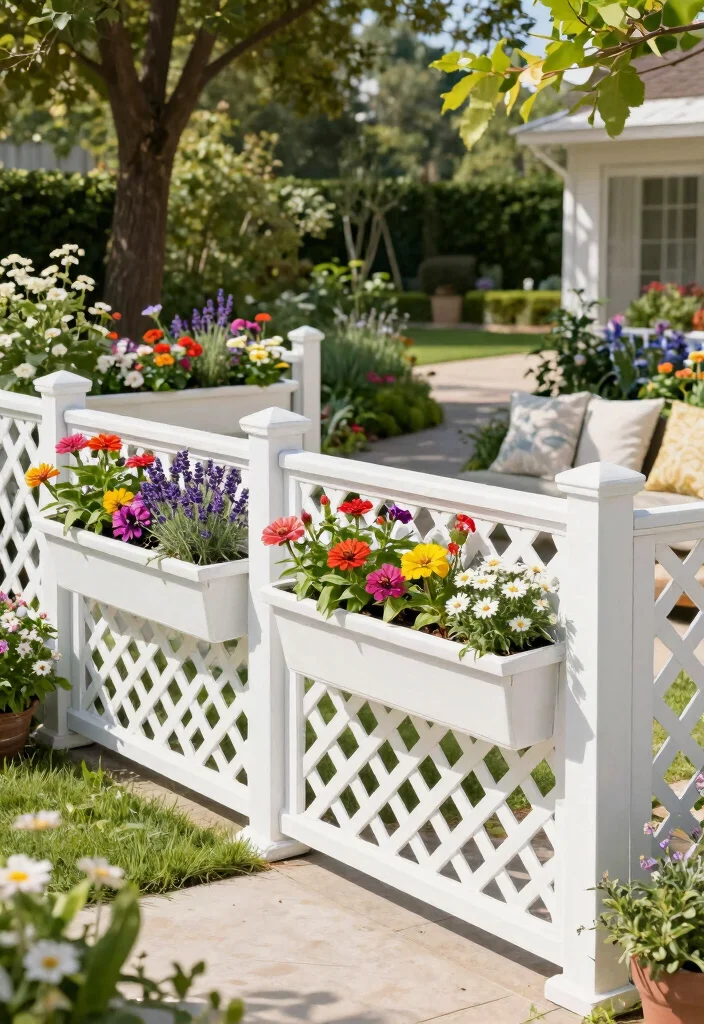14 Lattice Privacy Fence Ideas That Block Views Fast - 2. White Vinyl Lattice Fence 1