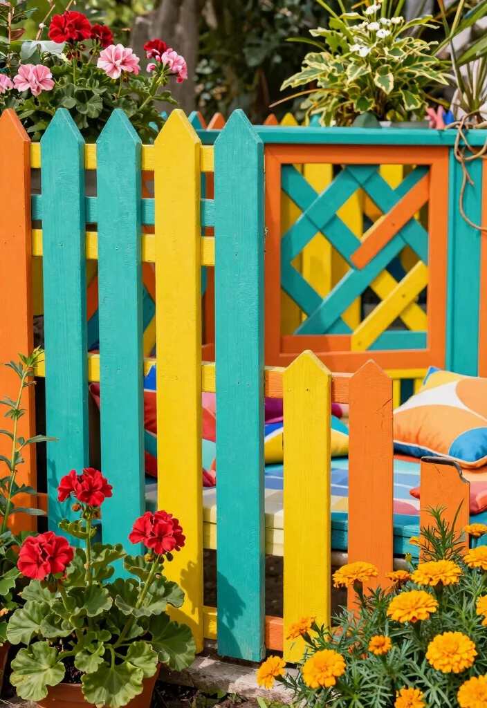 14 Lattice Privacy Fence Ideas That Block Views Fast - 4. Painted Patterned Lattice Fence 1