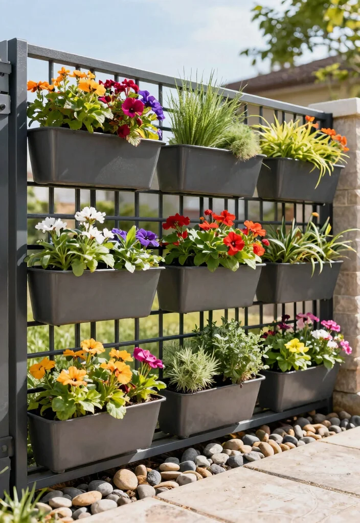 14 Lattice Privacy Fence Ideas That Block Views Fast - 5. Metal Lattice Fence with Planters 1