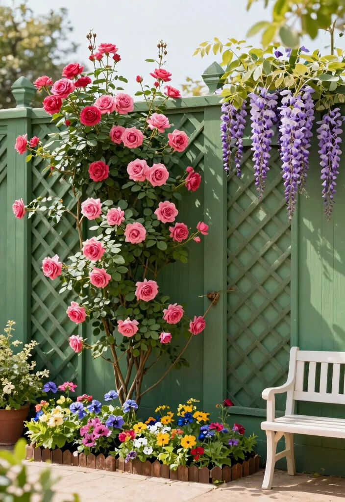 14 Lattice Privacy Fence Ideas That Block Views Fast - 7. Lattice Fence with Built-in Trellis 1