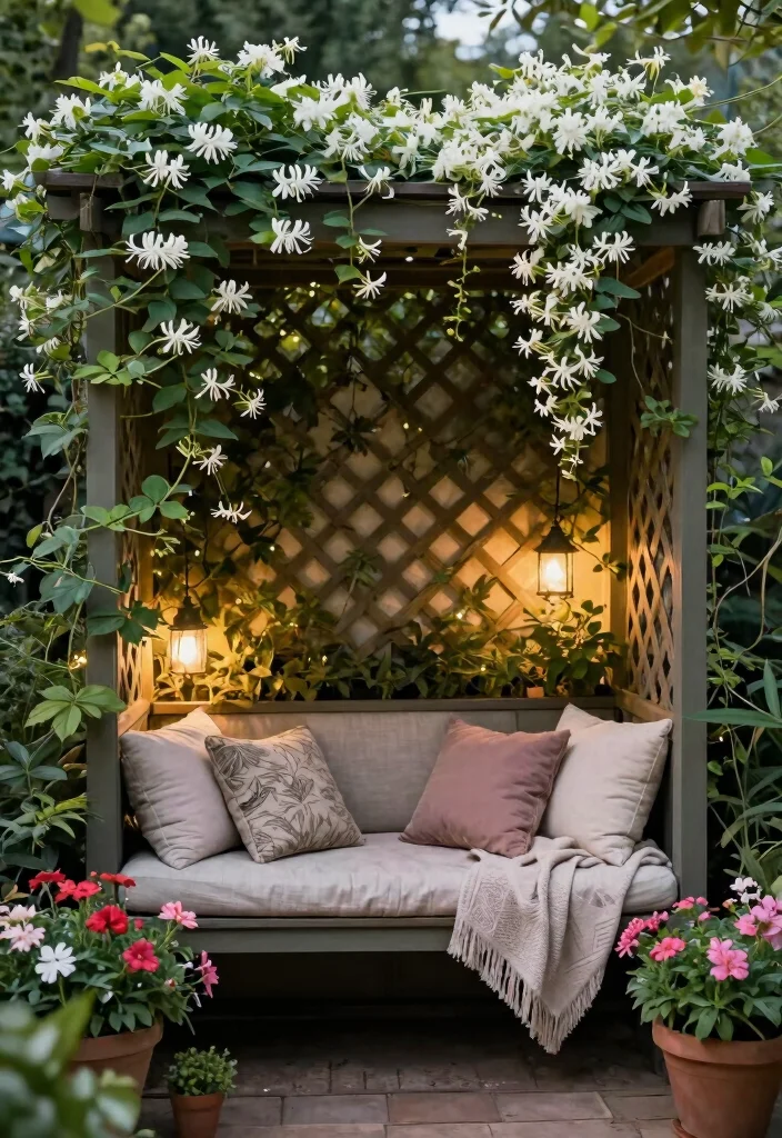 14 Lattice Privacy Fence Ideas That Block Views Fast - 9. Lattice Privacy Wall with Seating 1