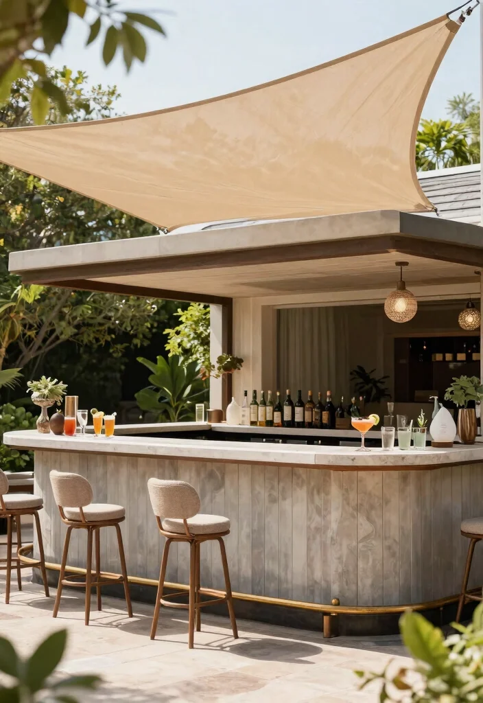 14 Outdoor Bar Ideas on a Budget That Don't Need Plumbing - 11. Shade Sail Bar 1