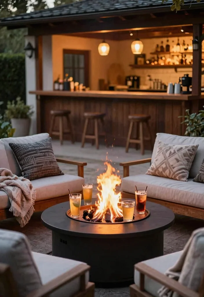 14 Outdoor Bar Ideas on a Budget That Don't Need Plumbing - 6. Fire Pit Bar 1
