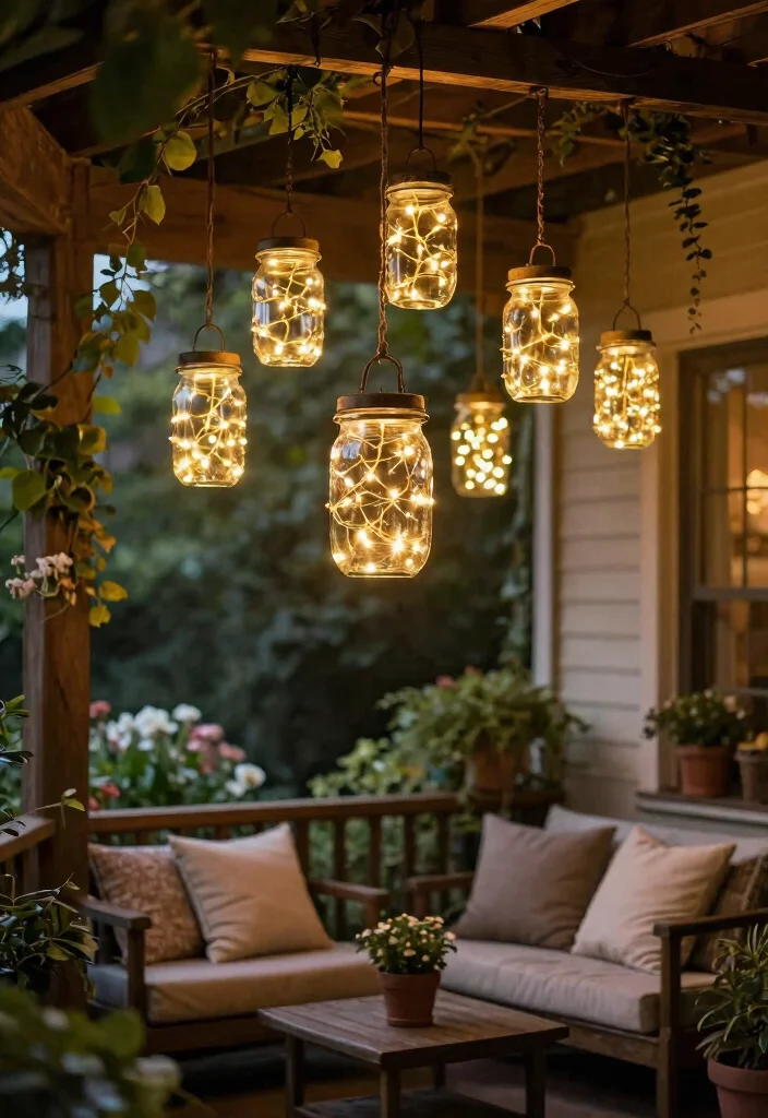 14 Outdoor Chandelier Porch Ideas That Hang Without Electrical Work - 1. Rustic Mason Jar Chandeliers 1