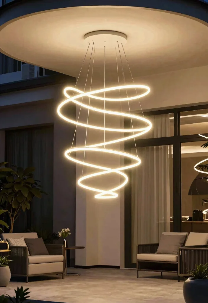 14 Outdoor Chandelier Porch Ideas That Hang Without Electrical Work - 13. Spiral LED Chandelier 1