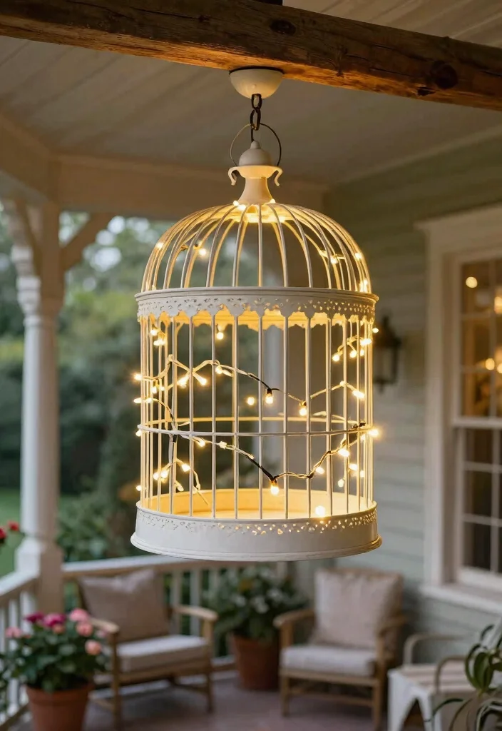 14 Outdoor Chandelier Porch Ideas That Hang Without Electrical Work - 5. Vintage Birdcage Chandelier 1
