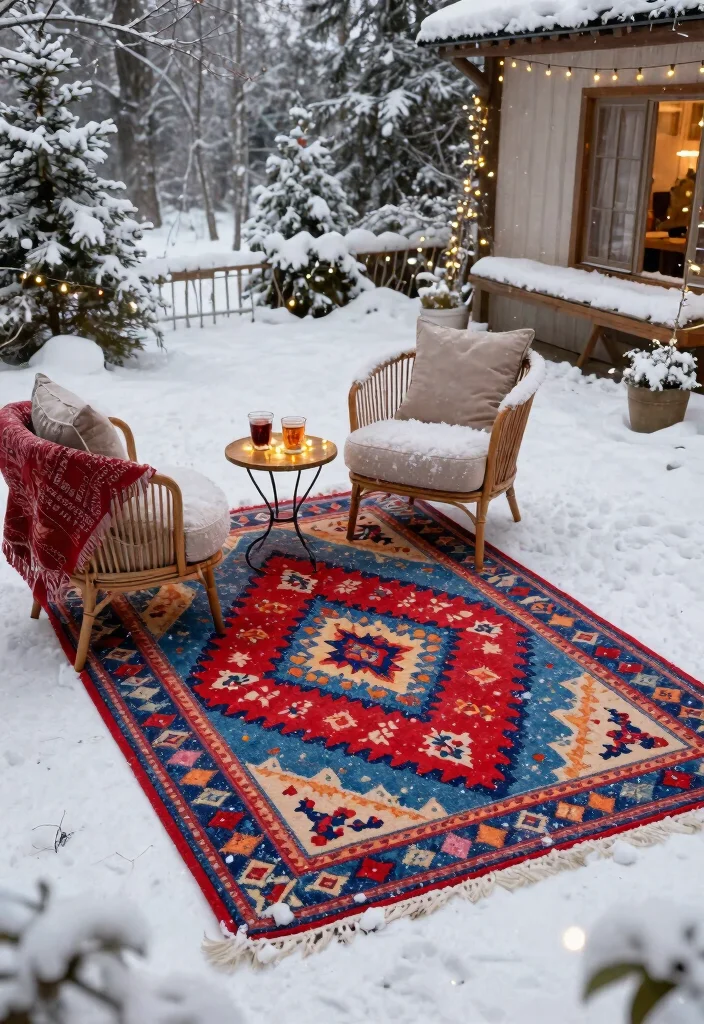 14 Outdoor Holiday Decor Ideas That Transition Through Winter - 11. Winter-themed Outdoor Rugs 1
