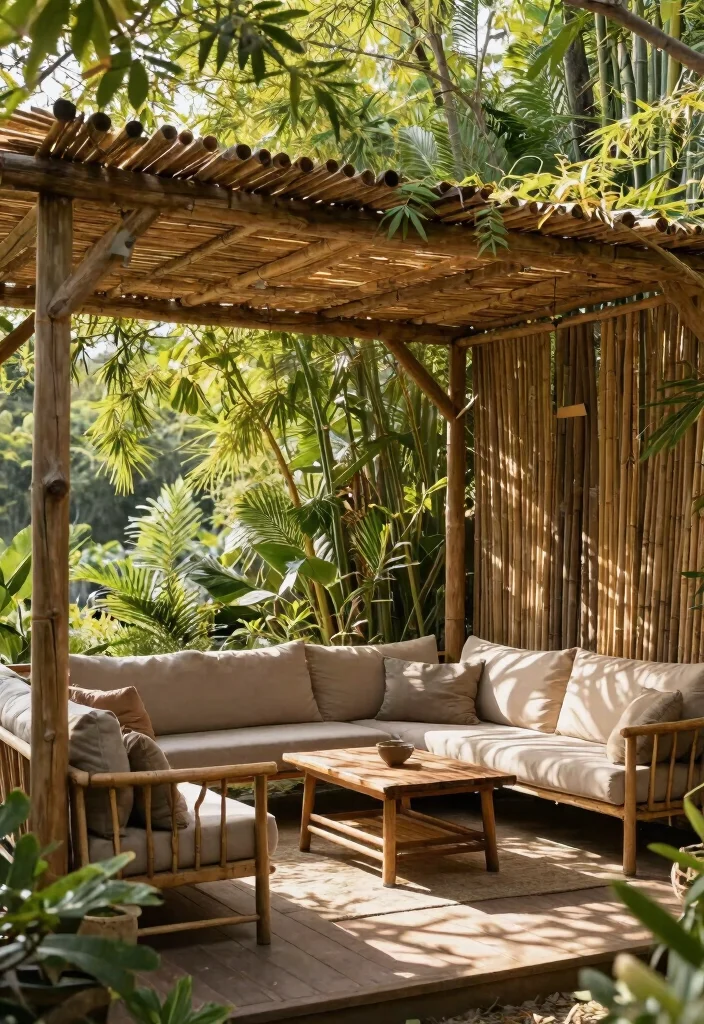 15 Awning Ideas Patio That Survive Wind Without Constant Repairs - 11. Shade Structures Made from Bamboo 1