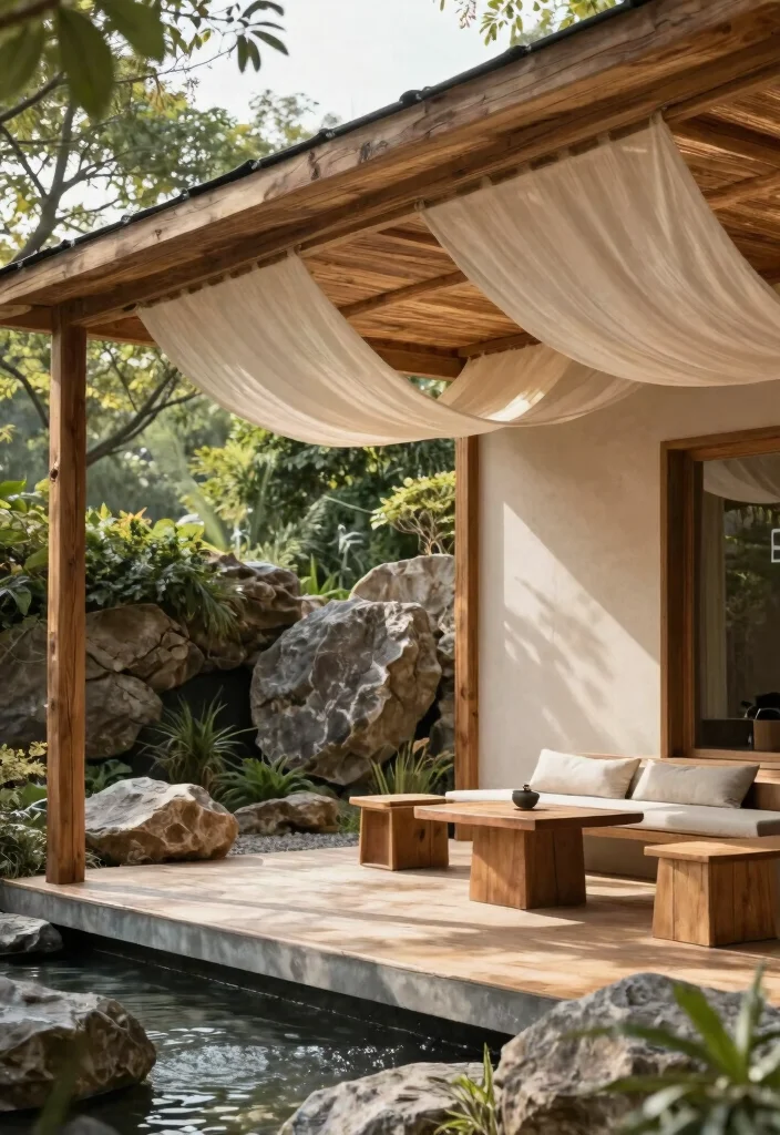 15 Awning Ideas Patio That Survive Wind Without Constant Repairs - 14. Zen-inspired Awnings for Tranquility 1