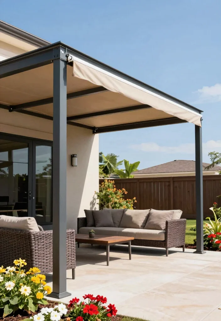 15 Awning Ideas Patio That Survive Wind Without Constant Repairs - 6. Steel Frame Awnings for Structural Integrity 1