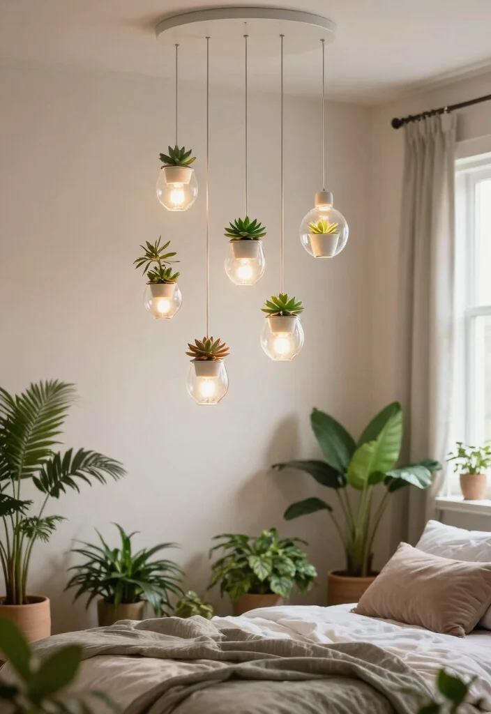 15 Bedroom Ceiling Light Ideas That Set the Mood Without Rewiring - 1. Hanging Planter Lights 1