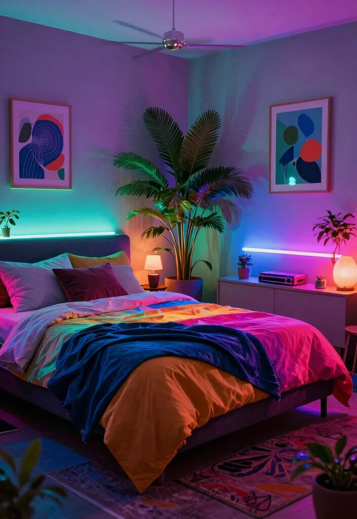 15 Bedroom Ceiling Light Ideas That Set the Mood Without Rewiring - 12. Color-Changing Smart Lights 1