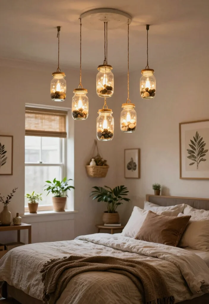 15 Bedroom Ceiling Light Ideas That Set the Mood Without Rewiring - 3. Mason Jar Pendant Lights 1